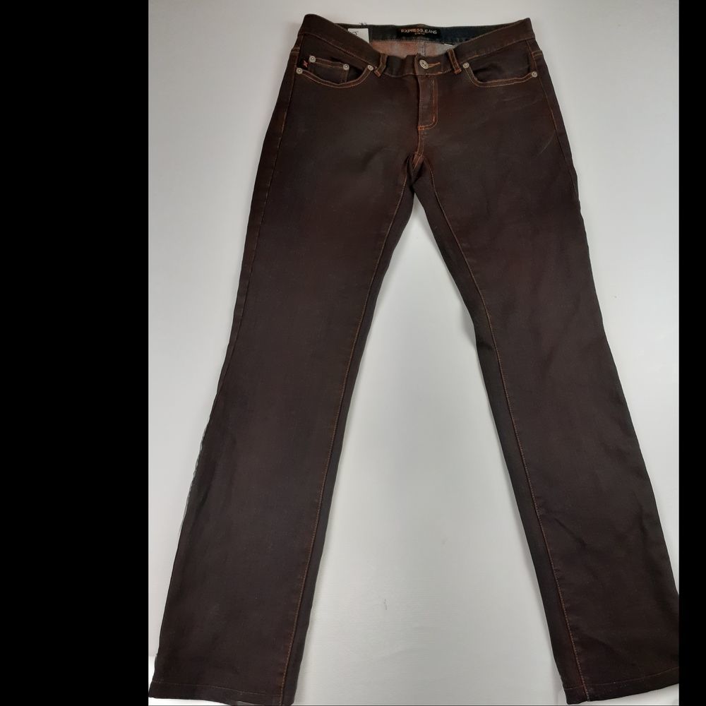 EXPRESS WAXED STRETCH REDDISH BROWN STRAIGHT JEANS